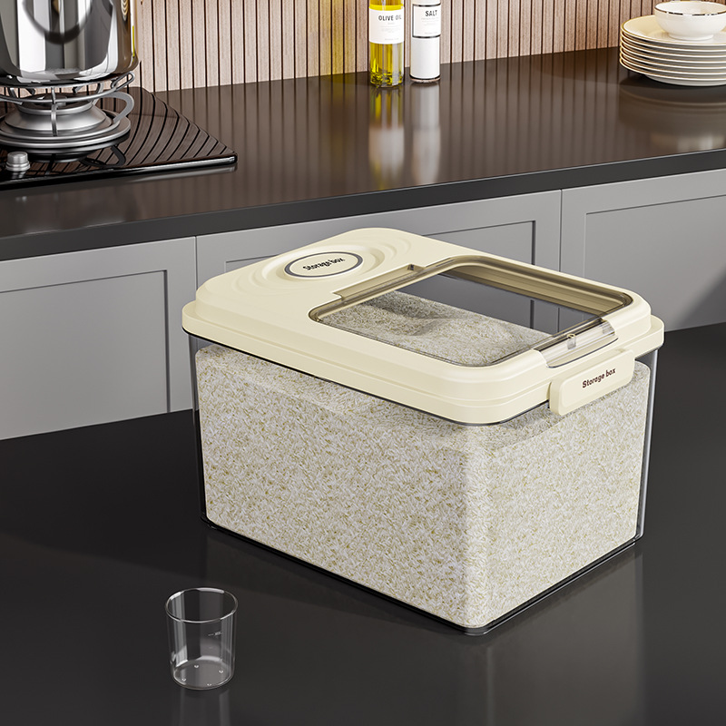 Barril de arroz doméstico a prueba de humedad sellado barril de arroz a prueba de insectos arroz caja de almacenamiento de harina de arroz contenedor de alimento para gatos tipo incrustado cuantitativo