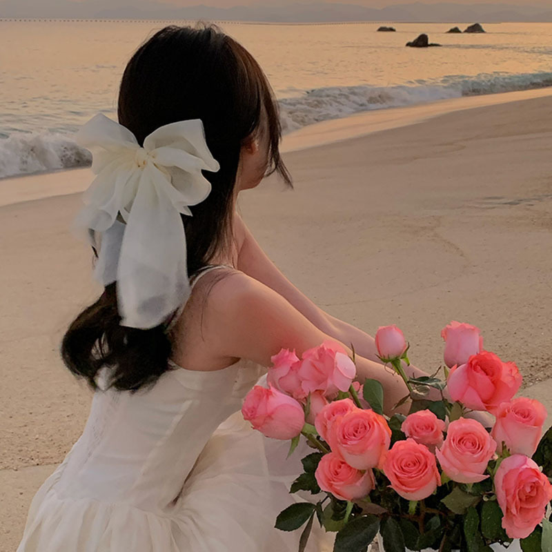 白い網の糸の大きい蝶結びの髪のクリップの女性の後頭部の頭の飾りのトップクリップの領収書の新婦のカードの旅行は髪飾りを撮ります。|undefined