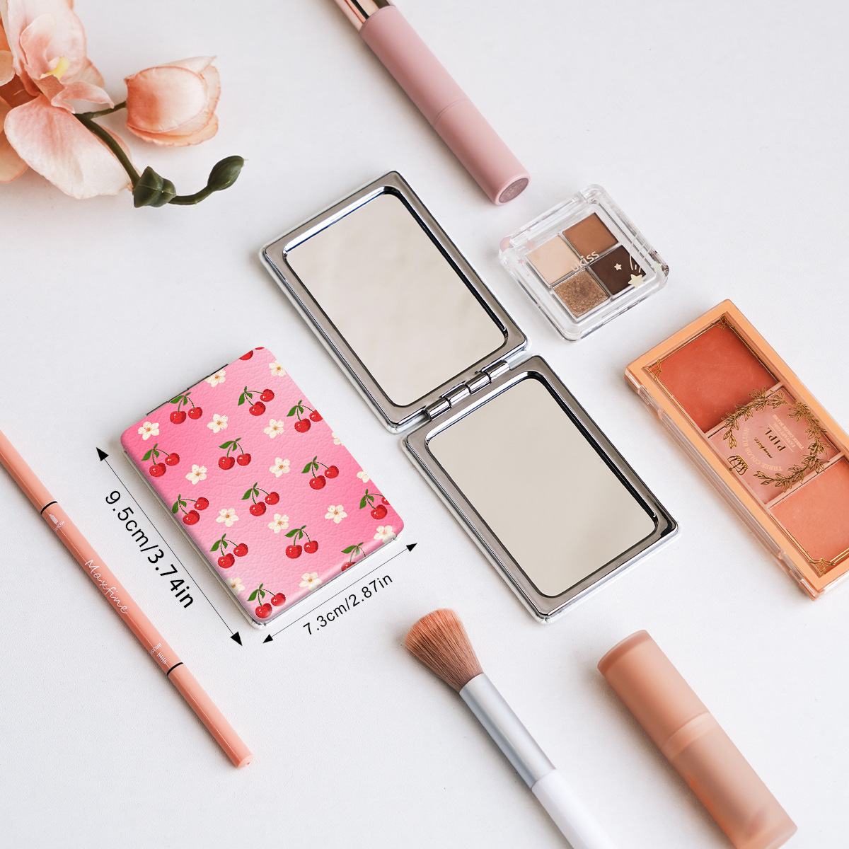 70g Weight Mirror Makeup Tools Types 1 Piece Quantity Glass Material Cartoon, Cherry Pattern Cute Style Cute Cartoon Cherry Glass Mirror 1 Piece 3