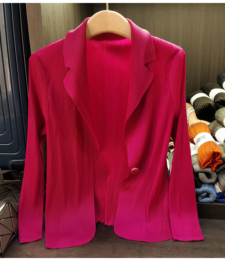 Áo blazer nữ một nút xếp ly tay dài cao cấp mùa xuân hè — Màu tím, Màu đỏ hoa hồng, Màu hồng, Màu xanh lá chi tiết 30