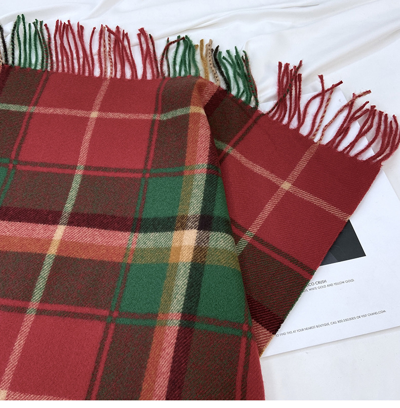 Women's Vintage Style Plaid Imitation Cashmere Tassel Scarf display picture 4