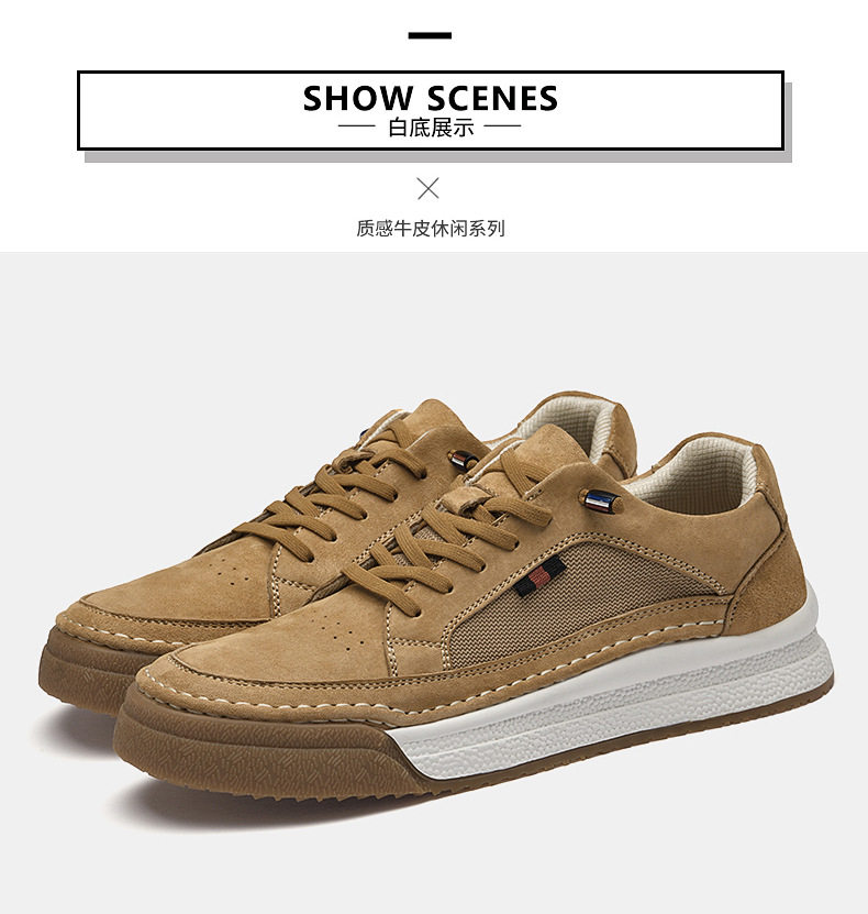 Giày sneaker nam da thật lộn nhung đế dày cổ thấp dáng thể thao — Màu vàng 2633, Màu xám 2633 chi tiết 29