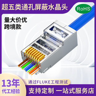 Through-hole crystal head cross-border version rj45 gold-plated category 5 network cable cat5 network iron shell super category 5 shielded crystal head