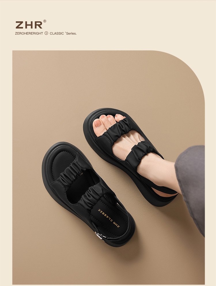 Sandal đế dày xếp ly nữ phong cách La Mã hở ngón đi biển — JF207P màu be chi tiết 19