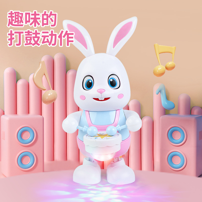 A generation of electric dance light up rabbit toys can sing can dance drum small rabbit stalls wholesale