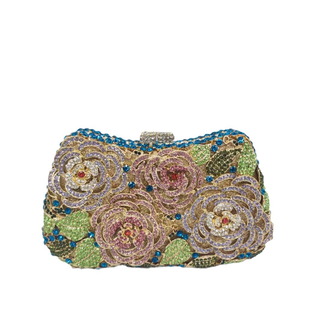 Túi clutch nữ đính kim cương hoa hồng hộp cứng cầm tay dự tiệc — Màu vàng lam, Màu vàng quất