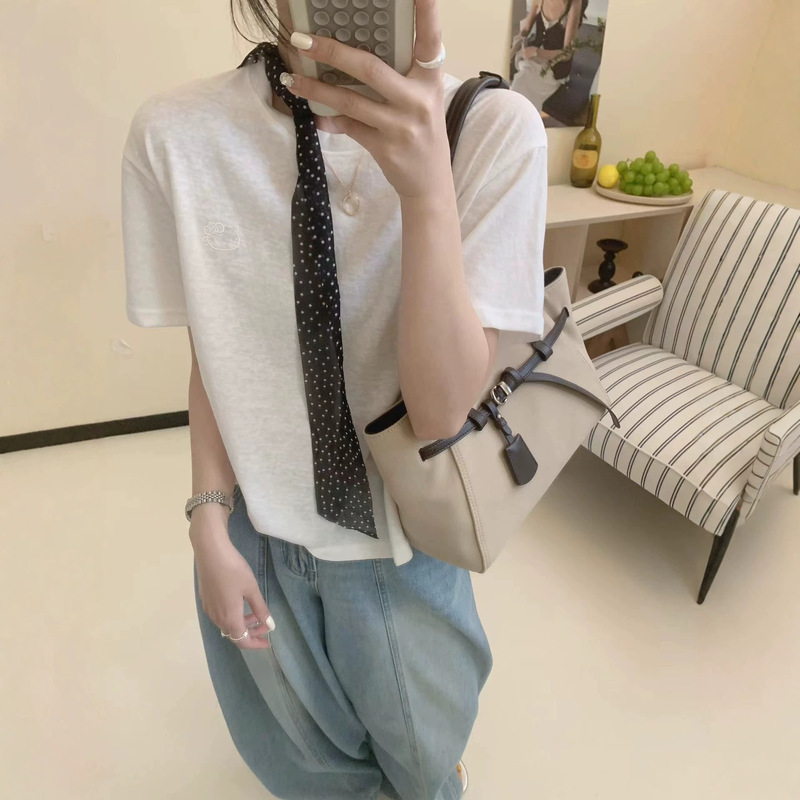 Summer Thin Korean-Style Cute and Sweet Youthful Slim-Fit Loose Casual Round-Neck Short-Sleeve T-Shirt for Female Students