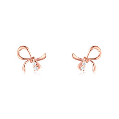 新款可爱甜美蝴蝶结真18K玫瑰金钻石耳钉女时尚9K金莫桑钻耳饰ins|ms