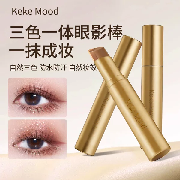 Kekemood Three-Color Eyeshadow Stick with Gradient Shimmer and Pearlescent Highlight, Waterproof Eyeshadow Pen