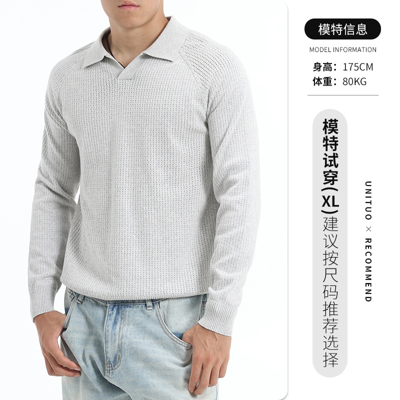 Hombre gaviota cuello polo jersey de punto de negocios casual jersey estampado suéter de manga larga suéter hombre otoño invierno