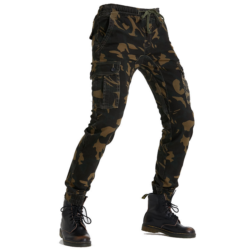 LOONG BIKER motocicleta pantalones de montar pantalones casuales resistentes a la caída de herramientas de la motocicleta multi-Bolsa de tobillo atado equipo de protección mejorada