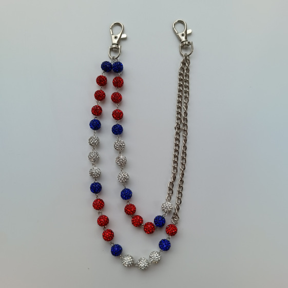 10mm5 6排AB软陶泥香巴拉珠子钻球裤链嘻哈镶钻黑白双层腰链f633