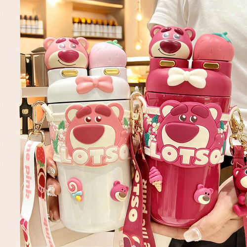 Strawberry Bear Series New Insulated Cup Children's Cute Internet Celebrity Portable Student Water Cup Kettle Birthday Gift