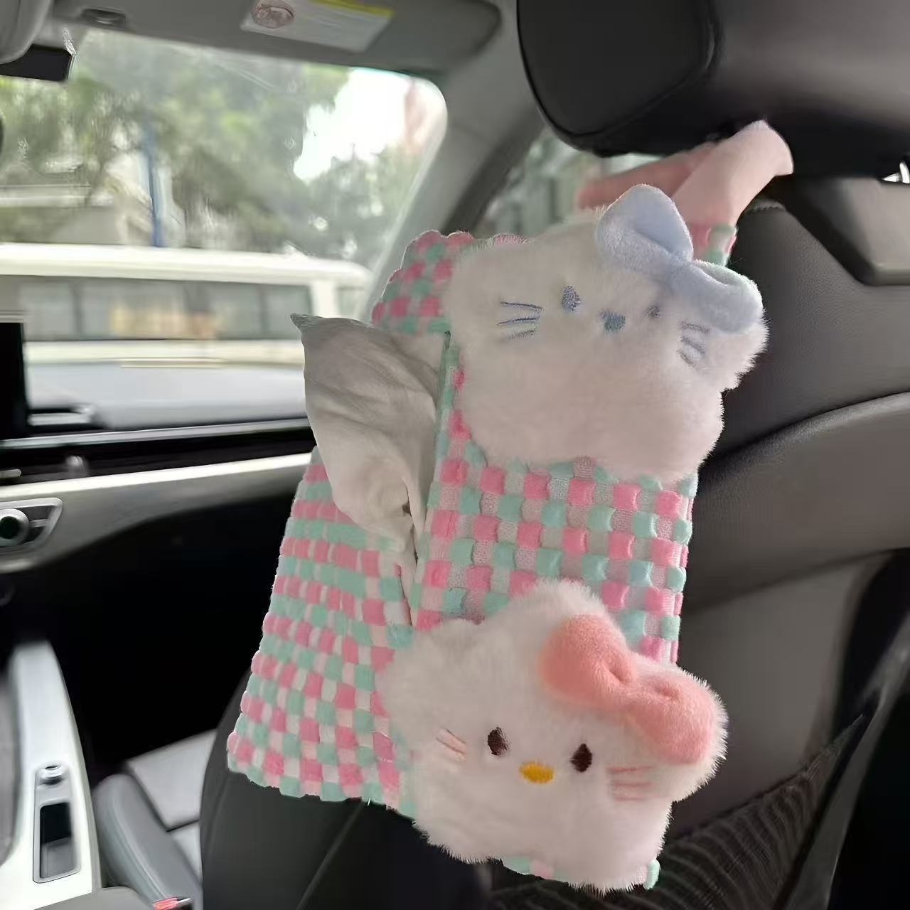Car Tissue Bag Hanging Pouch Cute Star Pink Car Tissue Box for Interior Use Seat Tissue Bag Hanging Tissue Box