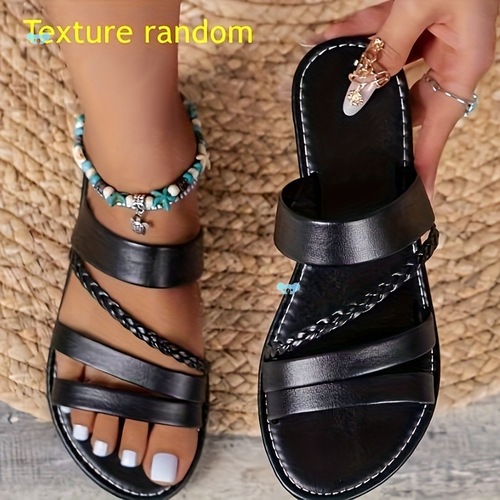 Women's Braided Flat Sandals Casual Summer Slip On Shoes Cross-border