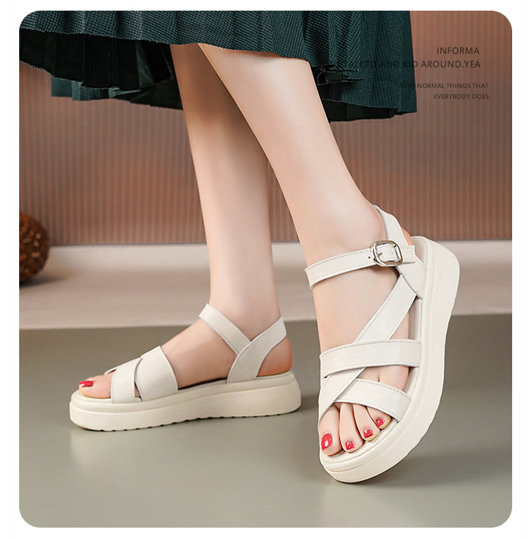 Dép sandal nữ quai ngang đế xốp mềm da thật phong cách La Mã — Màu đen chi tiết 9