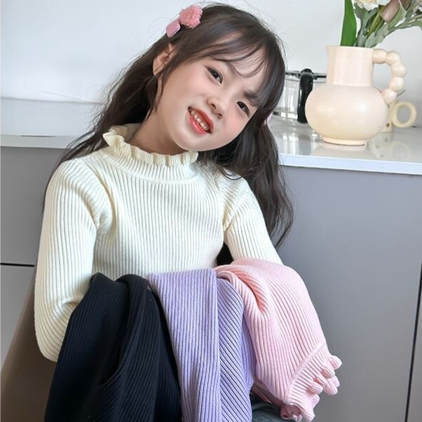 66 Princess Girls' Sweater, Children's Autumn Clothing 2026 New Style, Stylish Girls' Knitted Base Layer, Fashionable Knitted Sweater