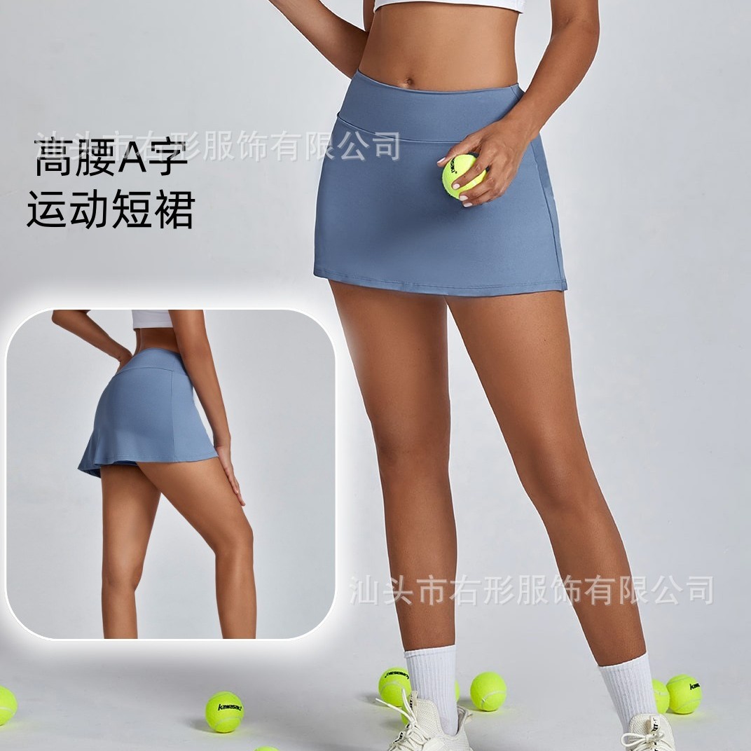 Cross-border anti-exposure sports mini skirt for women, high-waisted two-piece tennis skirt, slimming A-line skirt for running and fitness
