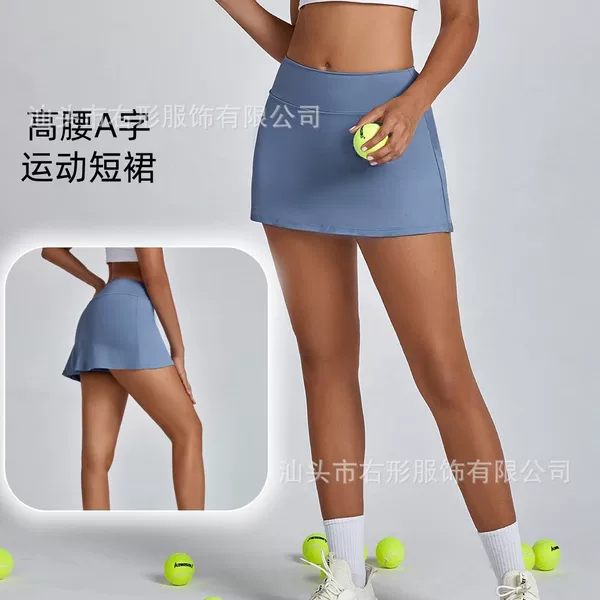 Cross-border anti-exposure sports mini skirt for women, high-waisted two-piece tennis skirt, slimming A-line skirt for running and fitness
