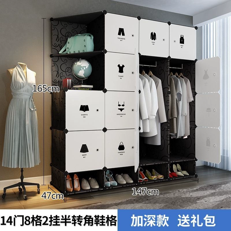 Modular Wardrobe, foldable plastic-cloth panels, multiple door configurations, assembly storage