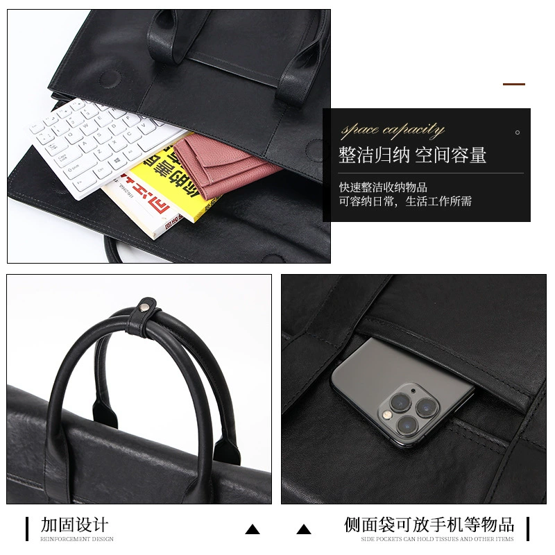Прямые фабричные продажи подлинная кожаный мужской портфель верхний слой кожи крупной вместимости высокий уровень мужской сумки высокий стиль черный 9118