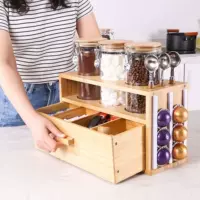 Деревянная стойка для хранения кофе Настольная стойка для хранения кофейных пакетов с ящиком столешница стеллаж для хранения кофе стойка для капсул кофе