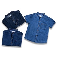 外贸儿童衬衫工厂批发小中童纯棉牛仔衬衣夏季款男童短袖牛仔衬衫