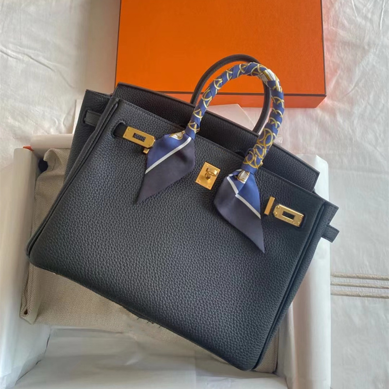 Hilo de cera hecho a mano costura interior bolsa de platino patrón de lychee Togo bolso de mujer de cuero de becerro de gran capacidad 25/30 bolso