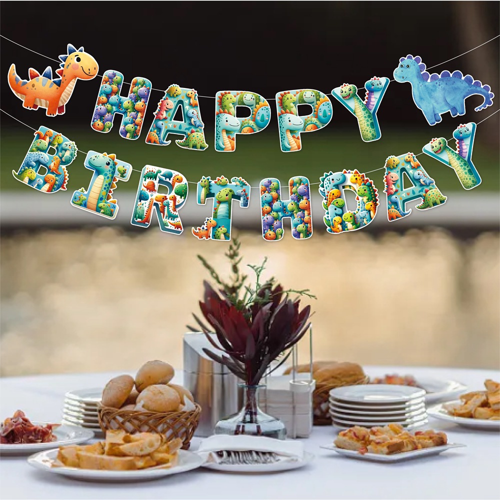 Nuevo dinosaurio tema de fiesta decoración pancarta dinosaurio decoración de cumpleaños bandera de tracción espiral diseño de decoración de cumpleaños