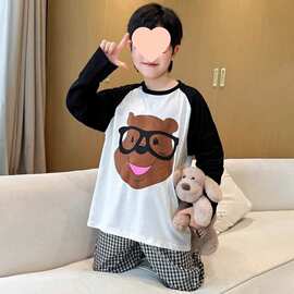 a类儿童全棉家居服春秋款长袖男童纯棉睡衣网红薄款中大童空调服