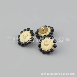 20mm杏色拉菲草编织串珠纽扣手工编织纽扣草编纽扣女装辅料