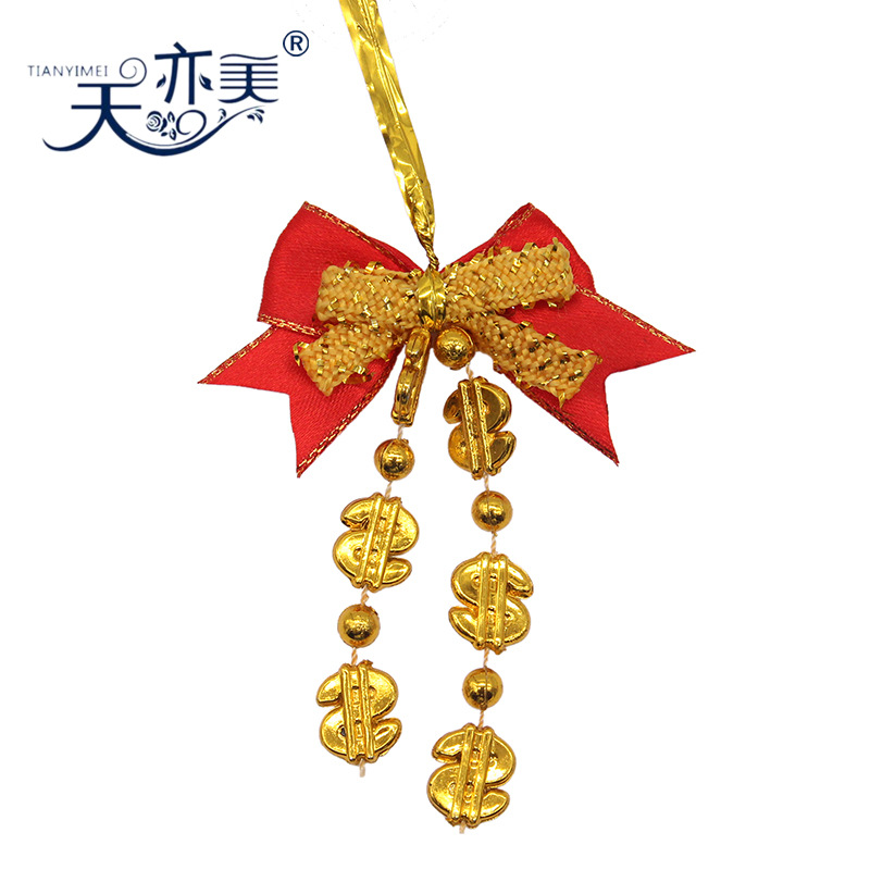 Hermosas cuentas Rojas brillantes decoración de Navidad arco regalo de Navidad colgante Lazo de la cinta