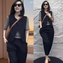 盐系显瘦夏季洋气减龄范马甲新款遮肉御姐三件套2025时尚套装