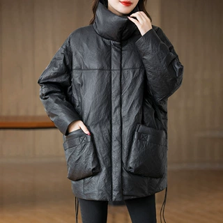 海宁冬季新款头层绵羊皮真皮中长立领加厚宽松型羽绒服女源头工厂