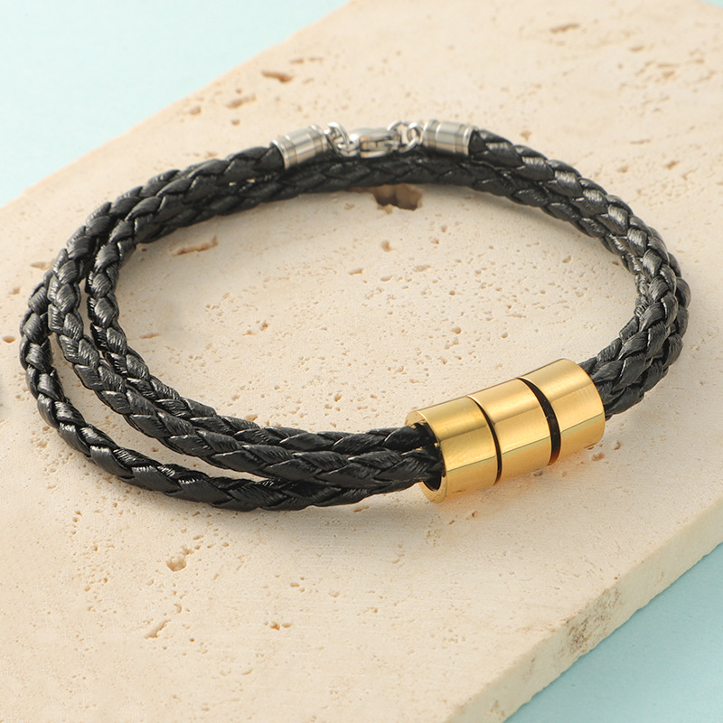 Stainless Steel Leather Rope Vintage Style Plating Color Block None Bracelets display picture 5