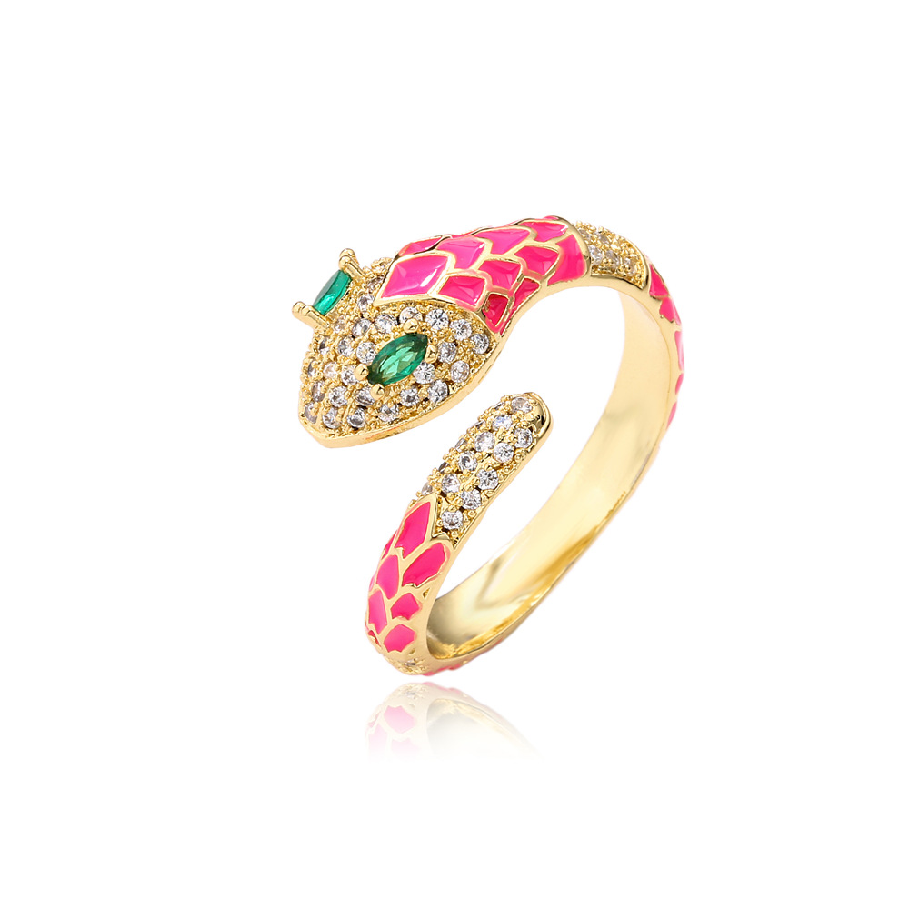 American Oily Snake Ring Copper Micro-inlaid Zircon Gold Ring Female display picture 6