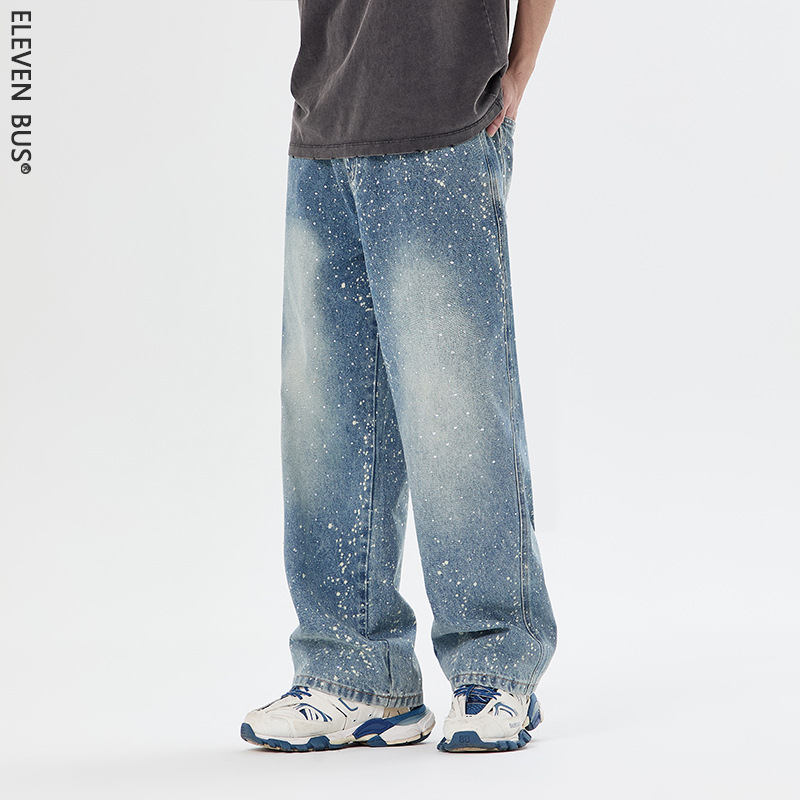 Men's High Street Distressed Jeans With Starry Rhinestone Embellishments - Relaxed Fit Straight Leg Denim Pants For Casual & Streetwear_mkmklike.com