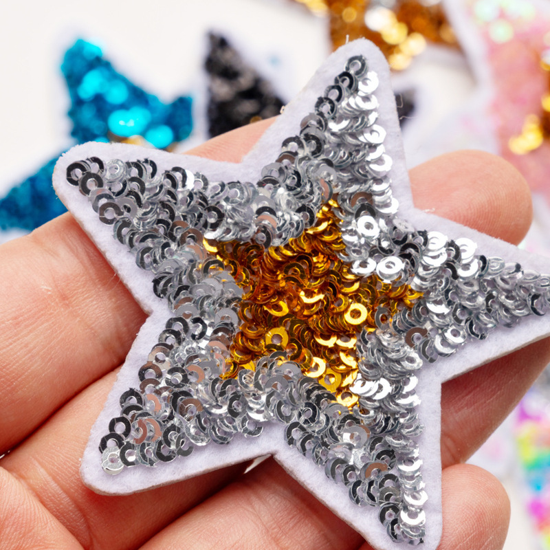 カラフルなスパンコールブティック刺繍布ステッカー五芒星シリーズコンピュータ刺繍衣類アクセサリー粘着装飾バッジ|undefined