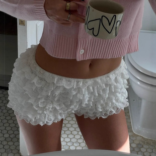 2025新跨境ins甜辣妹風木耳邊女夏季蕾絲花邊低腰打底蓬蓬短褲裙