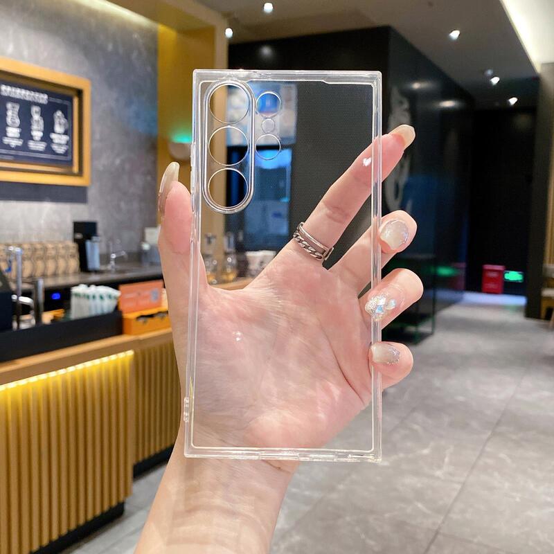 Suitable for Samsung S26 Transparent Precision Hole Tpu Straight Edge A56A07 Protective Case Note20 Anti-Fall Silicone Phone Case