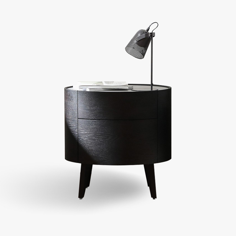 Italian Minimalist Bedside Table Nordic Light Luxury Modern Simple Bedroom Round Storage Cabinet Glass Dual Drawer Side Table