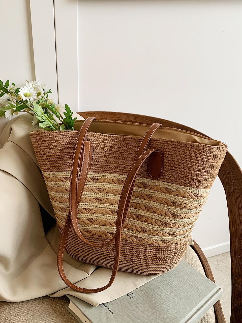 Viaje al mar vacaciones bolsa de tejido de viento mujer bolsa de paja de gran capacidad 2025 verano nuevo super caliente bolsa de mano