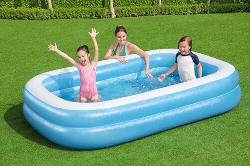 Bestway 54006 Ring Rectangular Pool Blue and White Family Inflatable Swimming Pool with Thick Play Pool