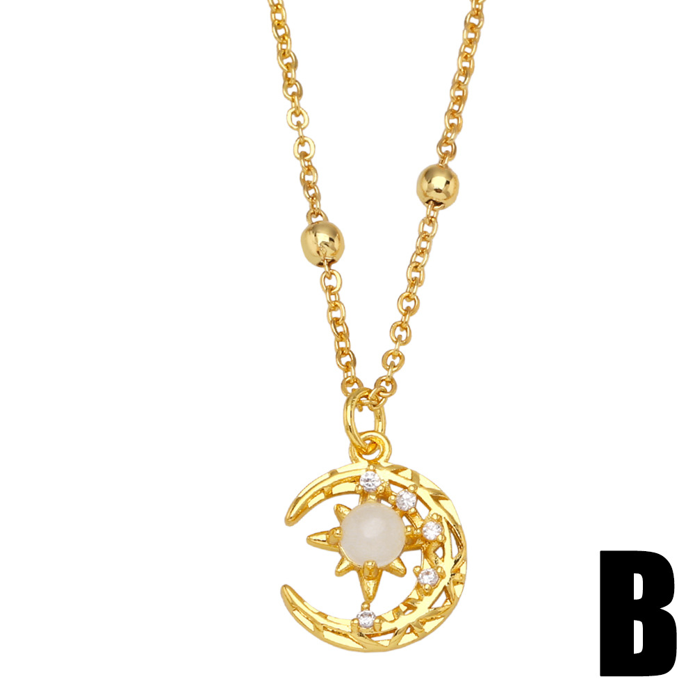 Fashion Moon Copper Pendant Necklace Inlay Zircon Copper Necklaces