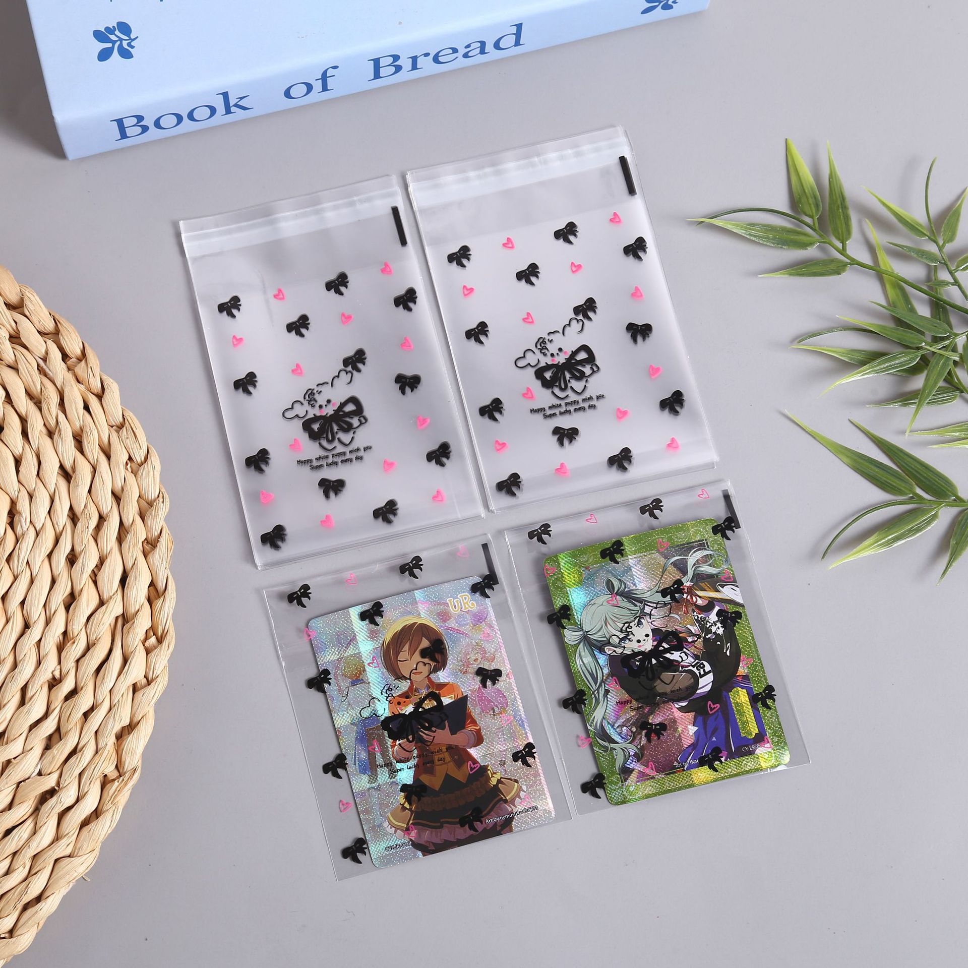 ins自封袋蝴蝶结爱心opp送礼打包精美卡通高颜值卡片包装袋分装