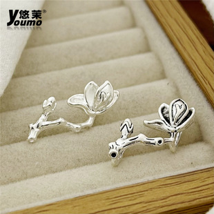 Retro Xizang Silver Orchid Branch Hair Accessories Hair Hairpin Hair Hairpin Material DIY Alloy Jewelry Accessories Necklace Pendant