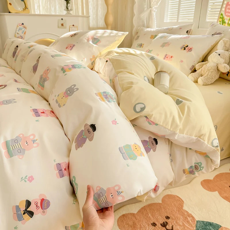 Cama de impresión no estática tipo A tipo de piel doméstica cuatro piezas de sábanas de algodón residencial sábanas de cama tipo笠 molido