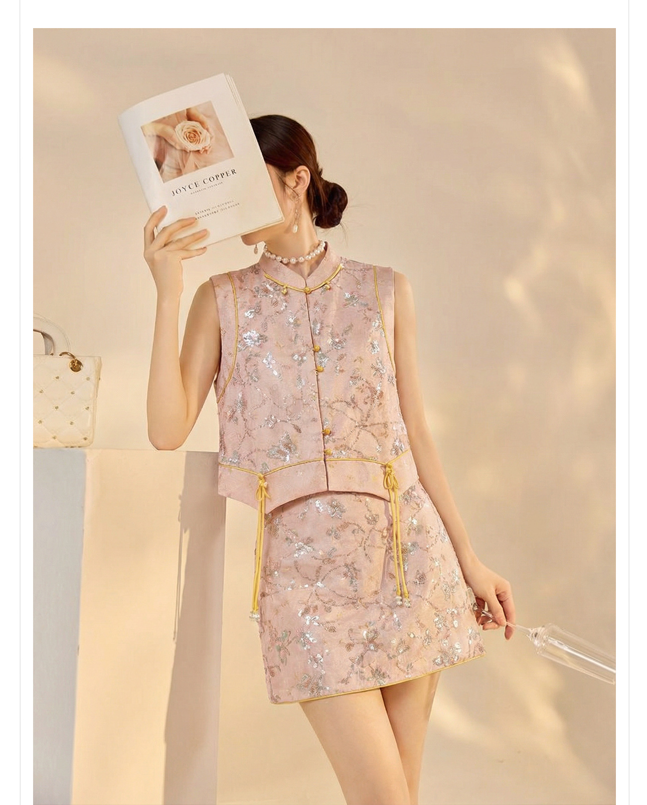 Áo hai dây thêu sequin phối tua rua cổ đứng – set chân váy midi phong cách tân Trung Hoa — nửa váy, Trang chủ chi tiết 7