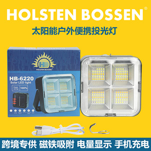 Solar Outdoor Floodlight Rechargeable Strong Light Portable Lamp with Carabiner Camping Hanging Light Wholesale Cross-Border