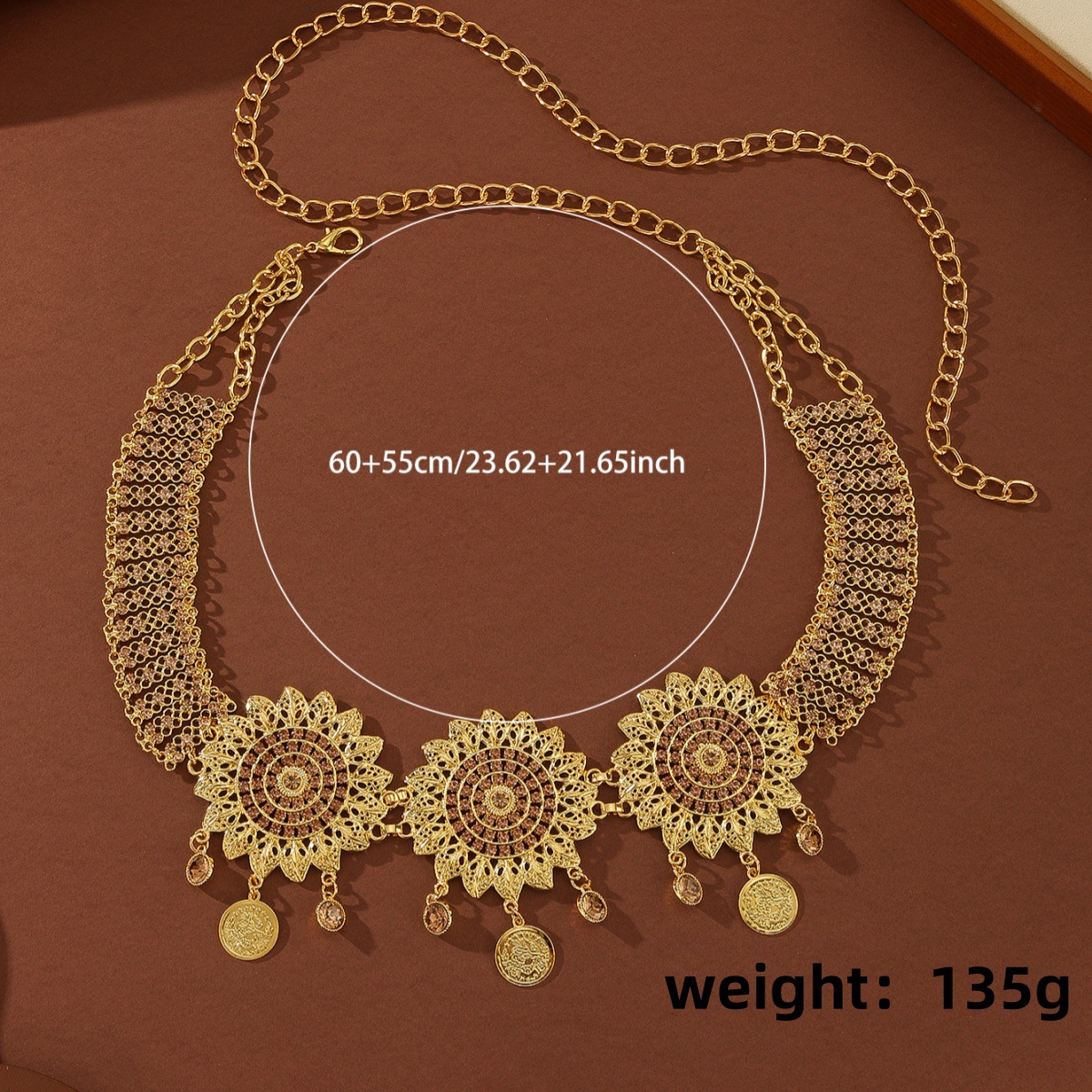 Europäische und amerikanische Duschkette mit durchbrochenem Diamantmuster und Nieten für Damen, Taillenaccessoire mit Metallmünzenquaste_voghion.com